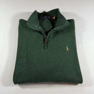 Polo Ralph Lauren Classic Quarter-Zip Estate Rib Pullover Sweater Green Size M
